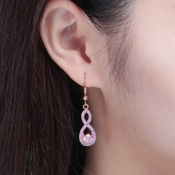 BRAND NEW ROSE GOLD PINK SAPPHIRE/OPAL EARRINGS - Picture 2 of 8